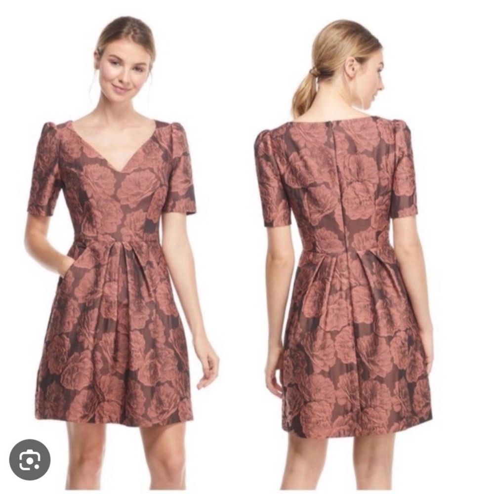 Gal Meets Glam Ingrid Rose Gold Brown Floral Dress Size 2